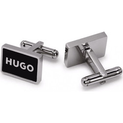 HUGO MEN E-FRAME FRAMED-LOGO CUFFLINKS WITH BLACK ENAMEL