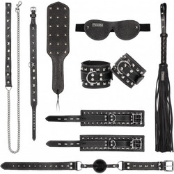Ouch! Leather Studded Bondage BDSM Set Μαύρο 7τμχ