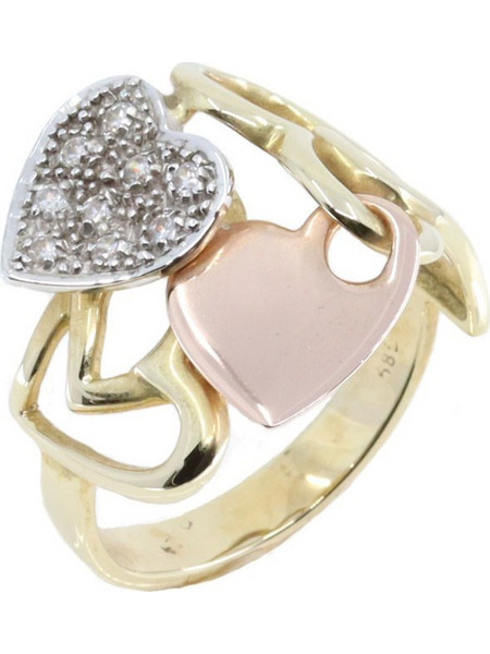Δαχτυλίδι 14 Κ με καρδιές σε τρία χρώματα και zircon, 2014