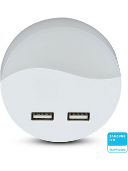 Φωτιστικό Νυκτός LED Στρογγυλό 0.50W με 2 USB SAMSUNG 3000K 505 V-TAC