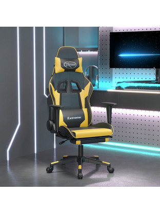 vidaXL Καρέκλα Gaming Δερματίνης με Ρυθμιζόμενα Μπράτσα και Υποπόδιο Μαύρη Χρυσή 345459