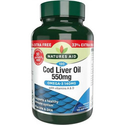 Natures Aid Cod Liver Oil Μουρουνέλαιο 550mg 120 Μαλακές Κάψουλες