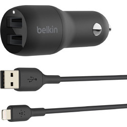 Belkin Φορτιστής Αυτοκινήτου 2 Θέσεων Μαύρο, 24W με Lightning καλώδιο