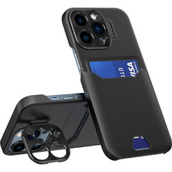 Leather Stand Case for iPhone 14 Pro Max cover card wallet with stand black