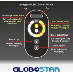 GloboStar Ασύρματο Dimmer και Controller για Ρυθμιζόμενο Λευκό Αφής RF με Τηλεχειριστήριο 77408Κωδικός: 24003386