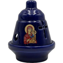 Κεραμικό καντήλι καμπανάκι Θεομήτωρ 11x14cm Μπλε