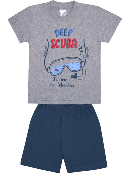 Pretty Baby Scuba Παιδική Πιτζάμα Βαμβακερή Καλοκαιρινή Μπλε Γκρι 65376