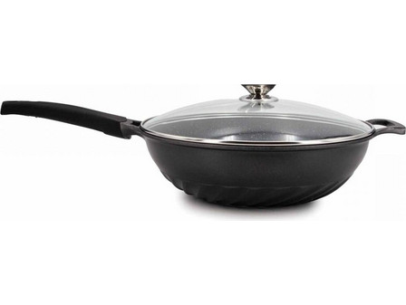Cheffinger CF-DW32 Wok Αλουμινίου Αντικολλητικό Μαρμάρινη Επίστρωση με Καπάκι 32cm