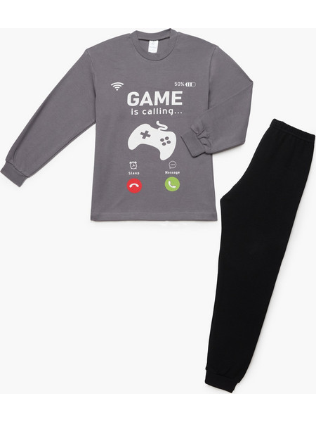 Pretty Baby Game Παιδική Πιτζάμα Βαμβακερή Χειμωνιάτικη Μαύρη Γκρι 63873
