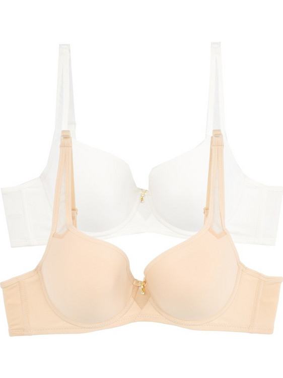 2 Pack ComfortChic Σουτιέν B Cup με Μπανέλα Μπεζ - Λευκό