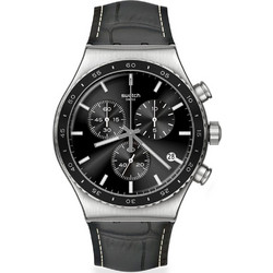 Swatch Γυναικείο Ρολόι Χρονογράφος με Μαύρο Δερμάτινο Λουράκι YVS495