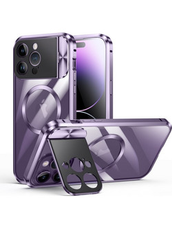 Magnetic Metal Full Body Θήκη MagSafe με Window Holder iPhone 14 Pro - Purple OEM