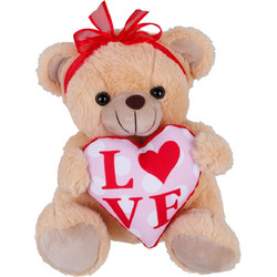 Λούτρινο Αρκουδάκι Με Καρδιά Πουά Ροζ Κόκκινη Καρδιά 25 εκ (VL242525)