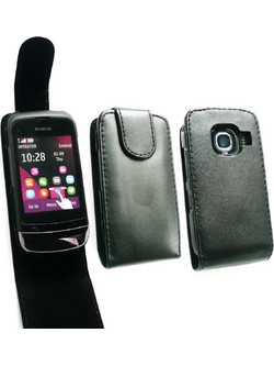 Nokia C2-02 Leather Flip Case Black OEM