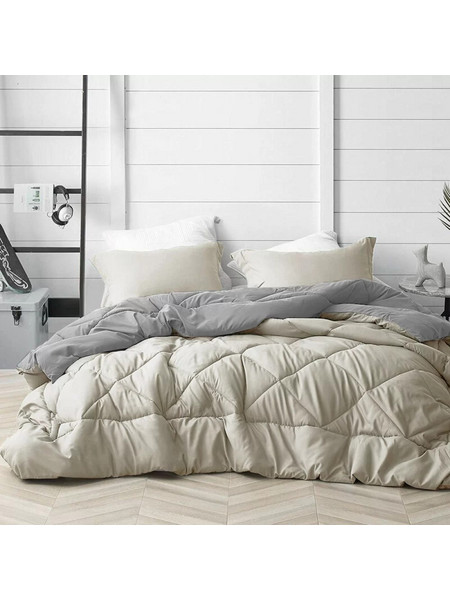 Υπέρδιπλο Πάπλωμα με Δώρο σετ σεντόνια Microfiber Μπεζ με γκρι Homeone 220X240cm PHO-118