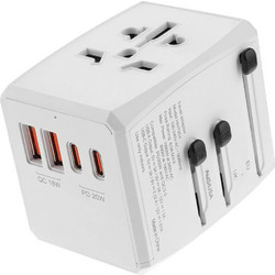 Techsuit - Προσαρμογέας Ταξιδιού (HHT904) - PD20W, 2 x USB, 2 xType-C, EU, UK, AUS, US - Λευκό
