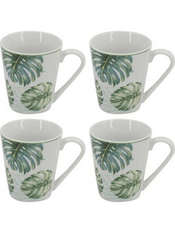 Artekko Tropical Πήλινες Κούπες με Πράσινα Φύλλα (12x8x10)cm 4pcs 60032