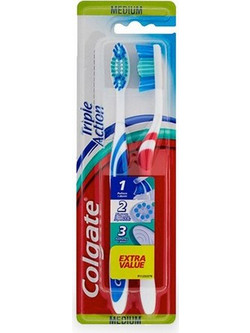 Colgate Triple Action Medium Οδοντόβουρτσες 2τμχ Μπλε Κόκκινη