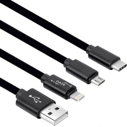 Καλώδιο Τριπλής Φόρτισης USB A 2.0 Triple Cable Braided USB to Lightning / Type-C / micro USB Charger 40W & Data Black 1m XO NBQ191