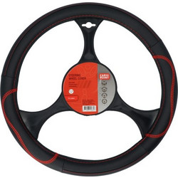 Carpoint Κάλυμμα Τιμονιού Από Δερματίνη (breathable Pu leather) Για Τιμόνια Διαμέτρου 37-39cm Μαύρο Με Κόκκινη Ραφή (2561505)