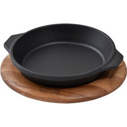 Cast iron σαγάνι σερβιρίσματος μαύρο με ξύλινη βάση φ16cm σμάλτο 1 στρώσεως 1 ψήσιμο 1kg LAVA c477518