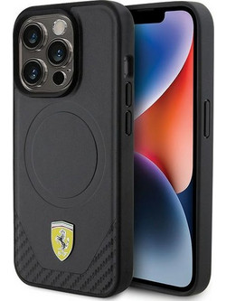 Ferrari Carbon Metal Logo MagSafe - θήκη για Apple iPhone 15 Pro - Μαύρο