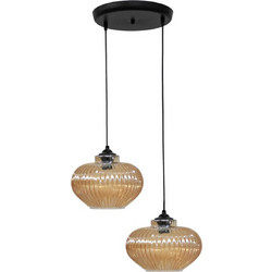Heronia Lighting Rigato/2 Κρεμαστό Φωτιστικό Οροφής Δίφωτο E27 Χρυσό 02-0337