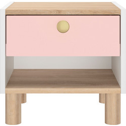 Romy Κομοδίνο Με Ενα Συρτάρι 39x35x37εκ. Λευκο / Ροζ / Blond Oak
