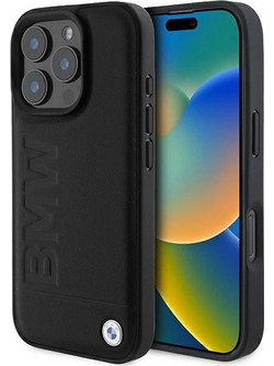 BMW Leather Hot Stamp MagSafe iPhone 16 Pro Max Case - Black
