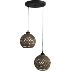 Heronia Lighting Silk/2L Pendel BL-Natural Κρεμαστό Φωτιστικό Οροφής με Σχοινί Δίφωτο E27 Μαύρο 31-1209