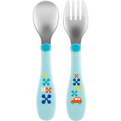 Chicco Mix & Match Cutlery Σετ Παιδικό Πιρούνι & Κουτάλι Σιλικόνης 18m+ Μπλε 2τμχ
