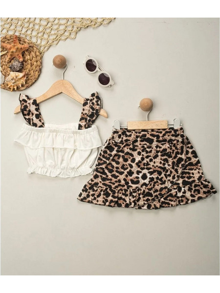 Σετ Λευκό Top με Φούστα Leopard για Κορίτσια (2-5 Ετών)