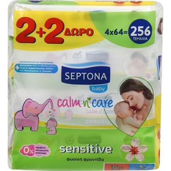 Septona Calm n' Care Sensitive Μωρομάντηλα Χωρίς Οινόπνευμα & Parabens 4x64τμχ