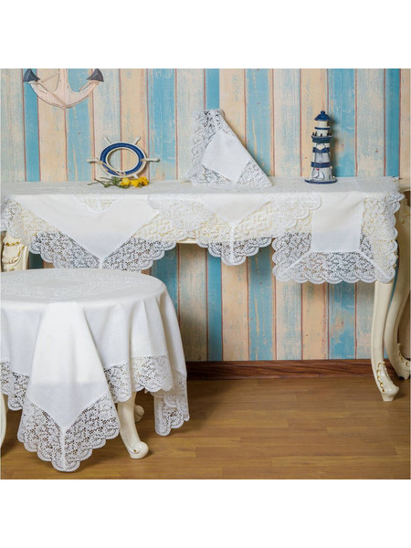 Runner 40x160 Λινό με Δαντέλα White Liolios Home QZ1600053