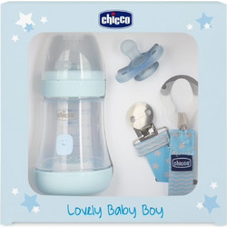 Chicco Σετ Μπιμπερό 150ml & Πιπίλα 0-2m & Κλιπ Πιπίλας Blue