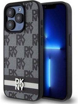 DKNY PU Leather Checkered Pattern and Stripe Θήκη Δερματίνης για iPhone 13 Pro Max Μαύρο