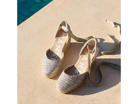 Manebi Lurex Cotton Blend Low Wedge Espadrilles Platinum