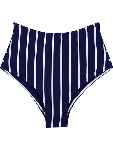 Bikini γυναικείο ψηλόμεσο με ρίγες μπλε Μπλε