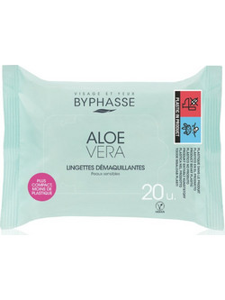 Byphasse Aloe Vera Μαντηλάκια Ντεμακιγιάζ για Ευαίσθητη Επιδερμίδα 20τμχ