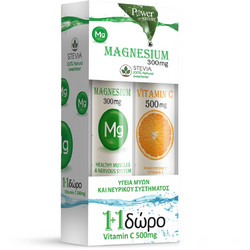 Power Health Magnesium Stevia 300mg 20s + Vitamin C 500mg 20 Αναβράζοντα Δισκία