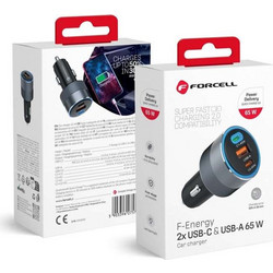 Forcell F-Energy Alu - Φορτιστής Αυτοκινήτου με Υποδοχές 2 x Type-C και 1 x USB-A QC 4.0 SFC 2.0 4.5A 65W σε Γκρι Xρώμα