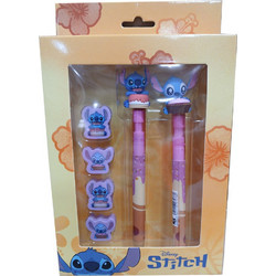 Disney Stitch Pen + Pencil + 4 erasers pack