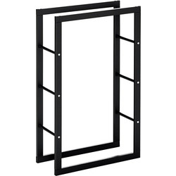 HOMCOM Ράφι για καυσόξυλα από μέταλλο 60 x 25 x 100 cm Ράφι αποθήκευσης ξύλων με ατσάλινο πλαίσιο έως 100kg Υπόστεγο καυσόξυλων εξωτερικού χώρου Μαύρο