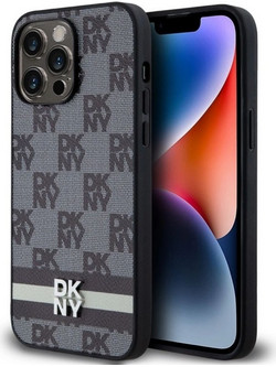 DKNY Θήκη PU Leather Checkered Pattern and Stripe iPhone 13 Pro Max Black
