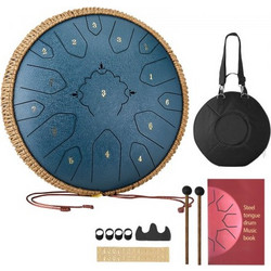 VEVOR Steel Tongue Drum, 33cm 15 Notes Rain Drum for Outside Garden, C Major Musical Drums with Music Book & Mallets, Percussion Instrument for Meditation Yoga Beginner Musical Education, Navy Blue
