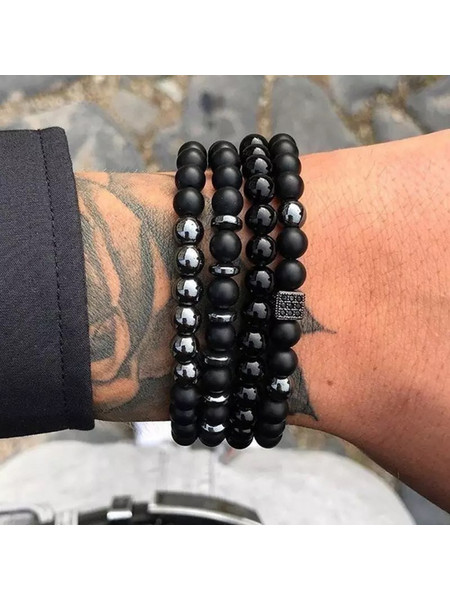 Unisex Σετ Βραχιόλια Χάντρες Μαύρο Gunmetal