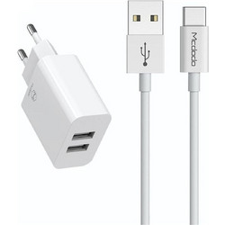 Mcdodo USB Type-C Cable & 2x USB Wall Adapter White CH-6721
