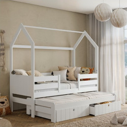 Nolan Παιδικό Κρεβάτι Σπιτάκι Διπλό 80x180cm με Αποθηκευτικό Χώρο Λευκό