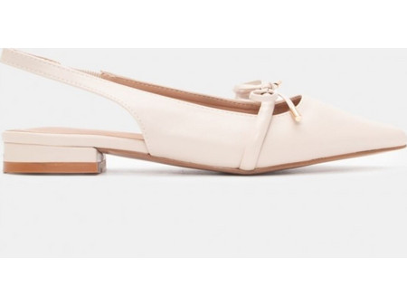 Μπεζ μυτερά slingback γοβάκια με φιόγκο