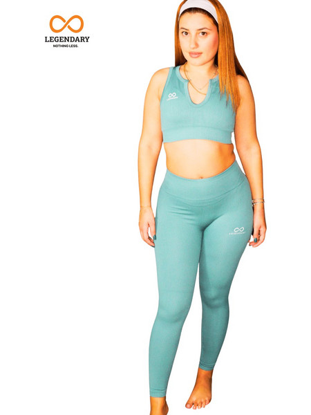 LEGENDARY PREMIUM YOGA ΣΕΤ BRA & LEGGINGS ΜΑΚΡΙΑ ΤΕΧΝΟΛΟΓΙΑ FLEXYOGA ΤΙΡΚΟΥΑΖ - Μπλε